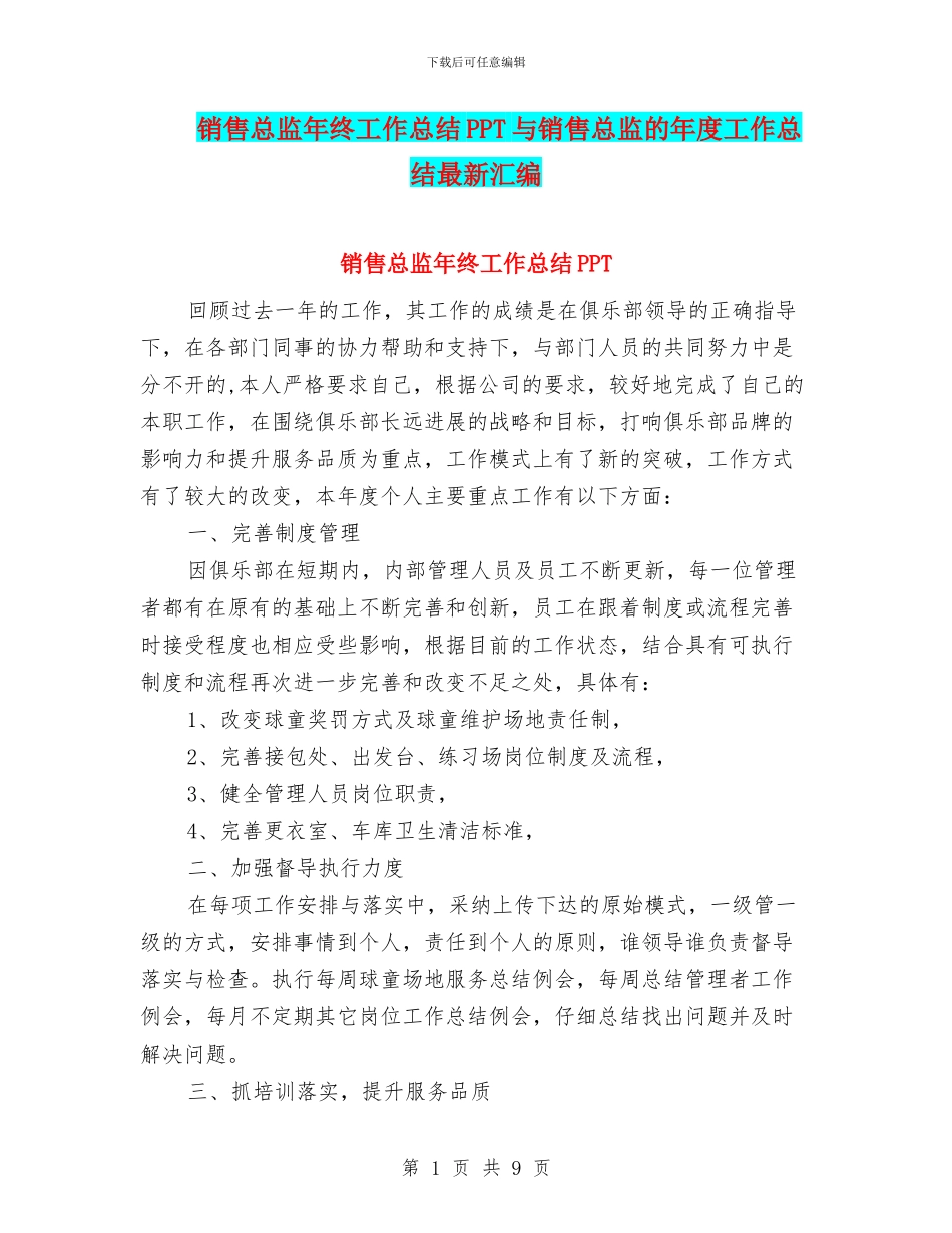 销售总监年终工作总结PPT与销售总监的年度工作总结最新汇编_第1页