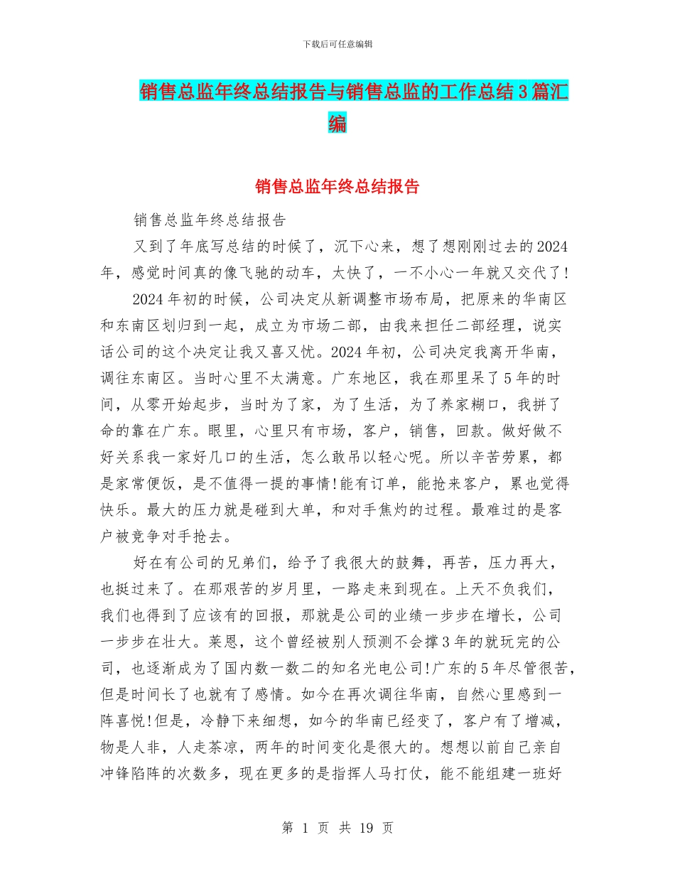 销售总监年终总结报告与销售总监的工作总结3篇汇编_第1页