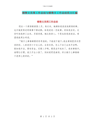 销售文员周工作总结与销售月工作总结范文汇编