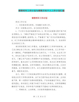 销售明年工作计划与销售月初个人工作计划汇编
