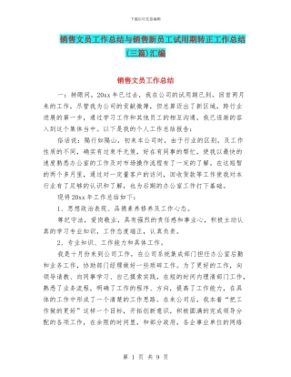 销售文员工作总结与销售新员工试用期转正工作总结汇编