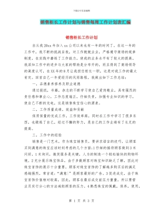 销售柜长工作计划与销售每周工作计划表汇编