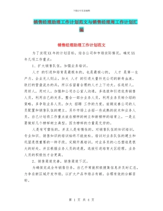 销售经理助理工作计划范文与销售经理周工作计划汇编