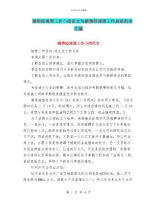 销售经理周工作小结范文与销售经理周工作总结范本汇编