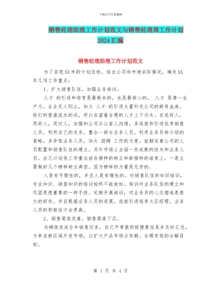 销售经理助理工作计划范文与销售经理周工作计划2024汇编