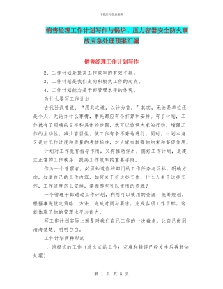 销售经理工作计划写作与锅炉、压力容器安全防火事故应急处理预案汇编