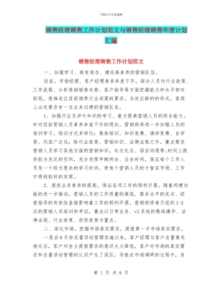 销售经理销售工作计划范文与销售经理销售年度计划汇编