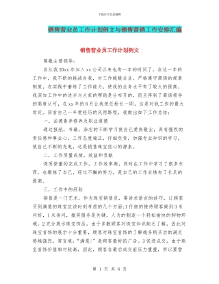 销售营业员工作计划例文与销售营销工作安排汇编