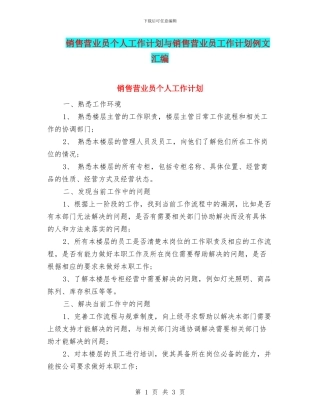 销售营业员个人工作计划与销售营业员工作计划例文汇编