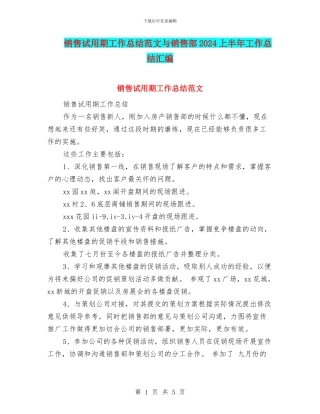 销售试用期工作总结范文与销售部2024上半年工作总结汇编