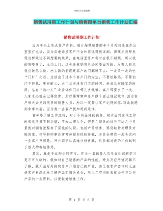 销售试用期工作计划与销售跟单员销售工作计划汇编