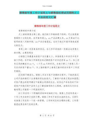 销售部年度工作计划范文与销售部经理试用期转正工作总结范文汇编