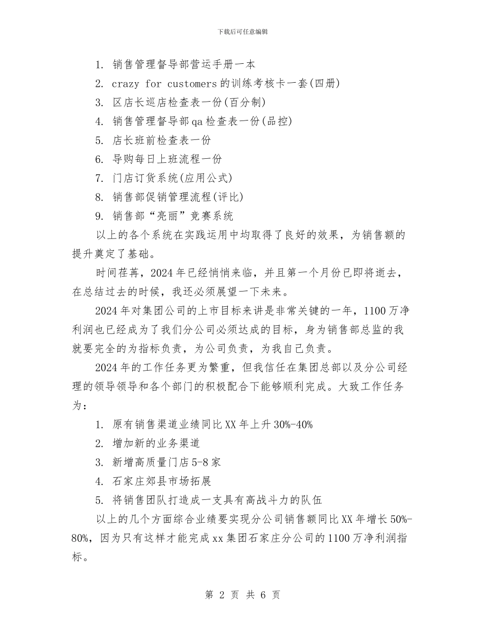 销售部总监工作总结与销售部经理2024年个人工作总结范文汇编_第2页