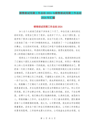 销售部试用期工作总结2024与销售部试用期工作总结2024年汇编