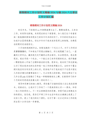 销售顾问工作计划范文精编2024与镇2024六五普法工作计划汇编