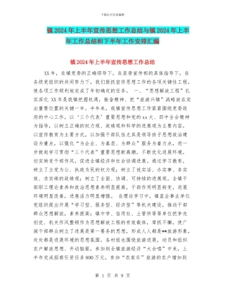 镇2024年上半年宣传思想工作总结与镇2024年上半年工作总结和下半年工作安排汇编