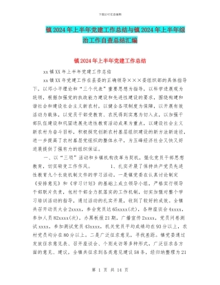 镇2024年上半年党建工作总结与镇2024年上半年综治工作自查总结汇编