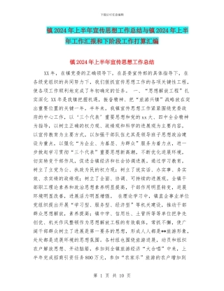镇2024年上半年宣传思想工作总结与镇2024年上半年工作汇报和下阶段工作打算汇编