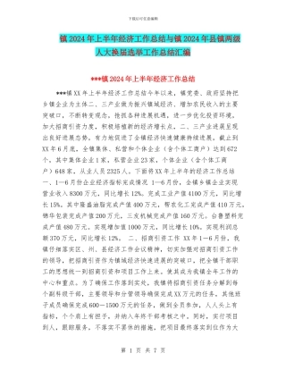镇2024年上半年经济工作总结与镇2024年县镇两级人大换届选举工作总结汇编