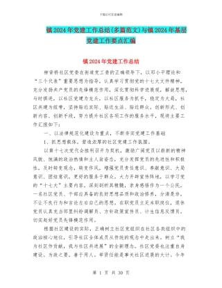 镇2024年党建工作总结与镇2024年基层党建工作要点汇编