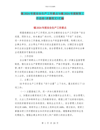 镇2024年度安全生产工作要点与镇2024年度财贸工作总结汇编.doc