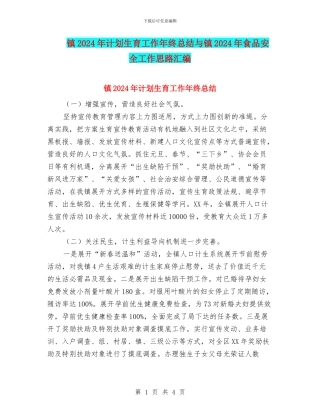 镇2024年计划生育工作年终总结与镇2024年食品安全工作思路汇编