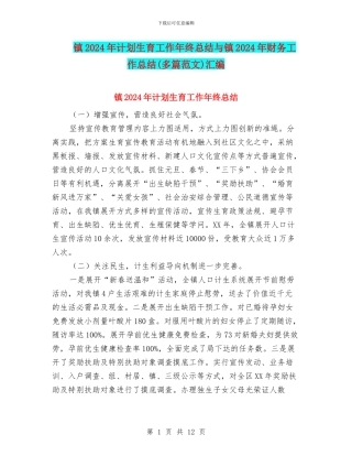镇2024年计划生育工作年终总结与镇2024年财务工作总结汇编