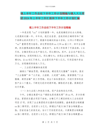 镇上半年工作总结下半年工作计划精编与镇人大主席团2024年上半年工作汇报和下半年工作计划汇编