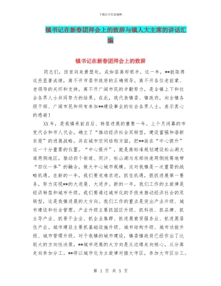 镇书记在新春团拜会上的致辞与镇人大主席的讲话汇编