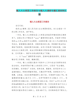 镇人大主席团工作报告与镇人大调研专题汇报材料汇编