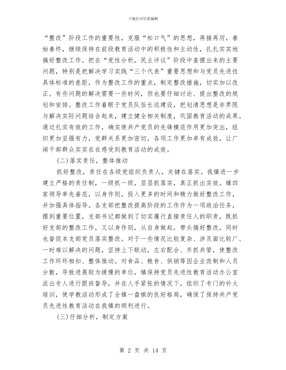 镇保持共产党员第三阶段整改提高工作总结与镇先进性教育活动经验总结联系实际创特色分类指导求实效汇编_第2页