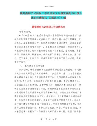 镇党委副书记挂职工作总结范文与镇党委副书记镇长述职述廉报告汇编