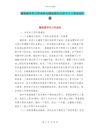 镇党委半年工作总结与镇党政办主任个人工作总结汇编