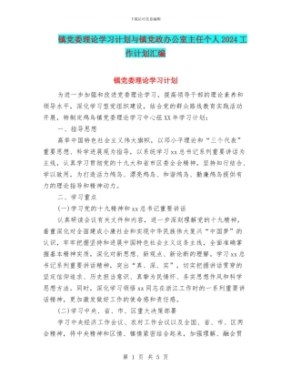 镇党委理论学习计划与镇党政办公室主任个人2024工作计划汇编