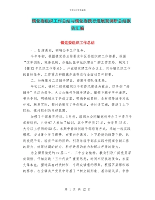 镇党委组织工作总结与镇党委践行发展观调研总结报告汇编