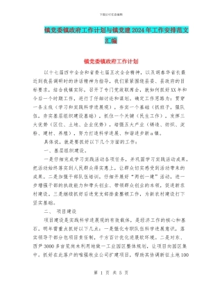 镇党委镇政府工作计划与镇党建2024年工作安排范文汇编