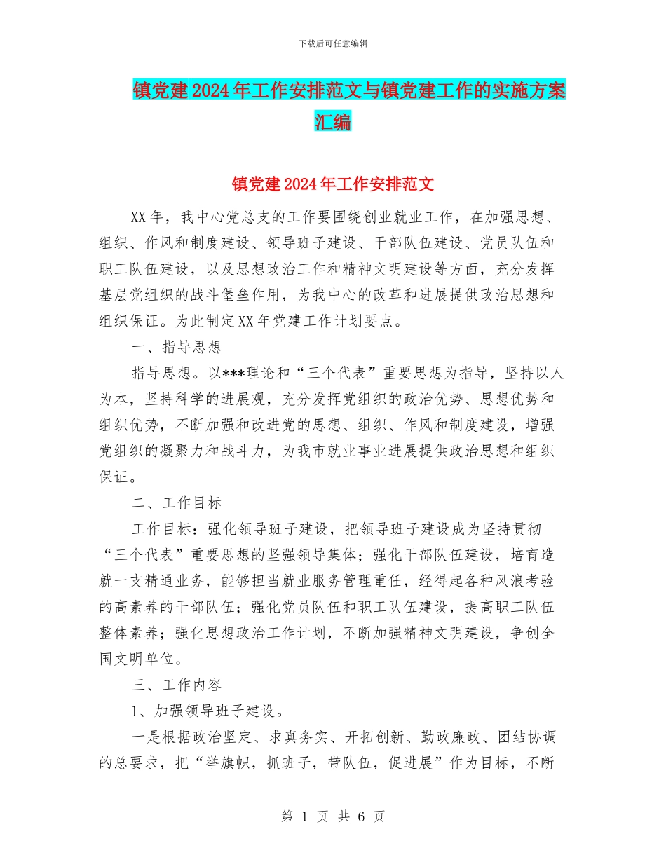 镇党建2024年工作安排范文与镇党建工作的实施方案汇编_第1页