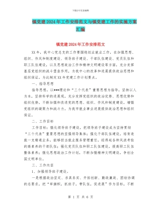 镇党建2024年工作安排范文与镇党建工作的实施方案汇编