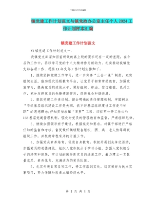 镇党建工作计划范文与镇党政办公室主任个人2024工作计划样本汇编