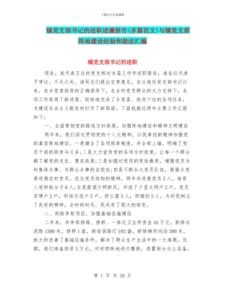 镇党支部书记的述职述廉报告(多篇范文)与镇党支部阵地建设经验和做法汇编