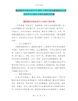 镇党政办公室主任个人2024工作计划与镇党政办公室主任个人2024工作计划范文汇编