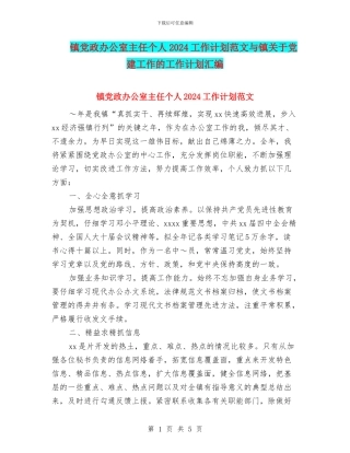 镇党政办公室主任个人2024工作计划范文与镇关于党建工作的工作计划汇编