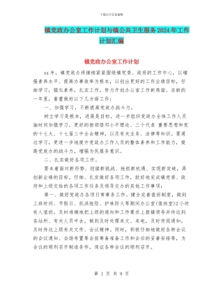 镇党政办公室工作计划与镇公共卫生服务2024年工作计划汇编