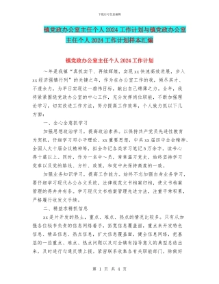 镇党政办公室主任个人2024工作计划与镇党政办公室主任个人2024工作计划样本汇编