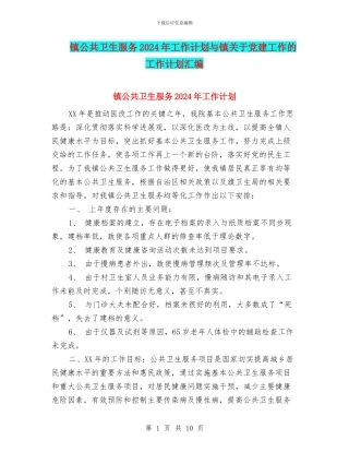 镇公共卫生服务2024年工作计划与镇关于党建工作的工作计划汇编