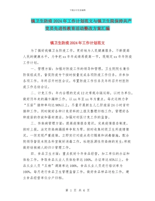 镇卫生防疫2024年工作计划范文与镇卫生院保持共产党员先进性教育活动整改方案汇编