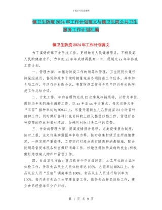 镇卫生防疫2024年工作计划范文与镇卫生院公共卫生服务工作计划汇编