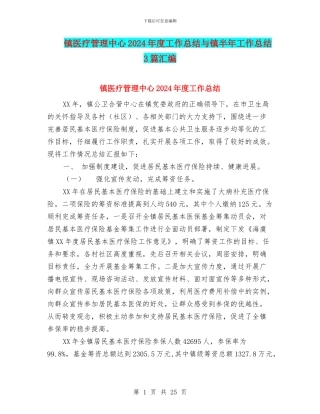 镇医疗管理中心2024年度工作总结与镇半年工作总结3篇汇编