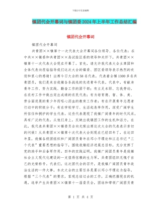 镇团代会开幕词与镇团委2024年上半年工作总结汇编