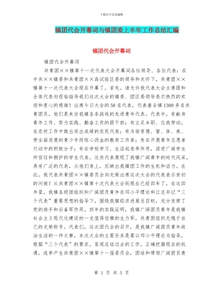 镇团代会开幕词与镇团委上半年工作总结汇编